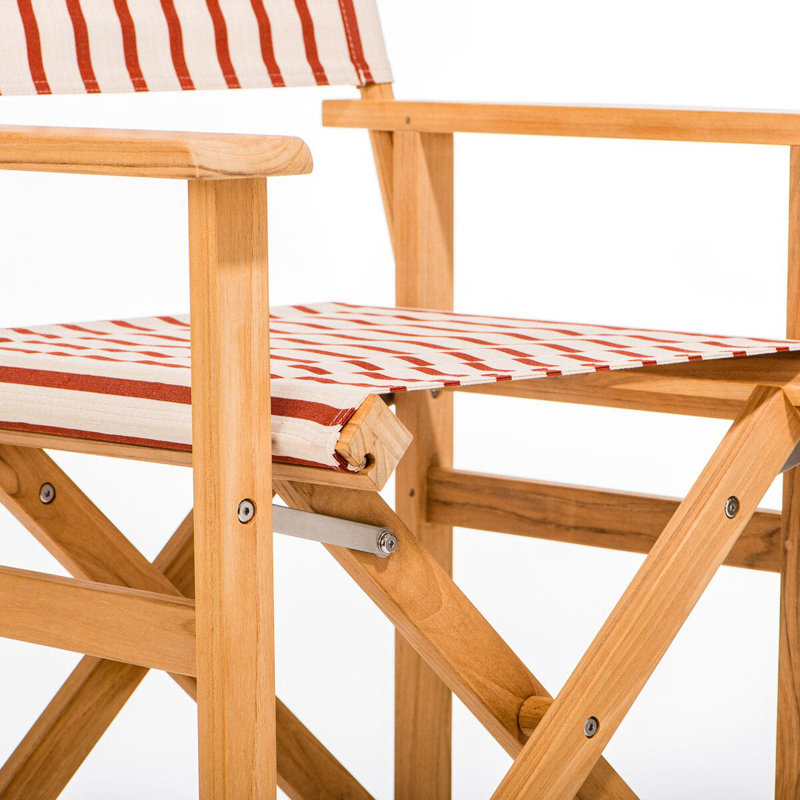 Directors Chair Table, Red/White Striped/Natural Wood