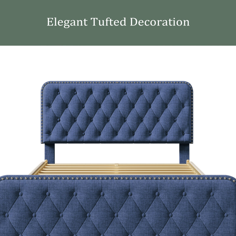 Lit plateforme tapissier avec rangement Jesley, Complète, Bleu