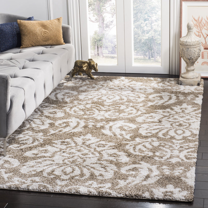 Ellyona Shag Performance Damask Rug, Rectangle 6' x 9'
