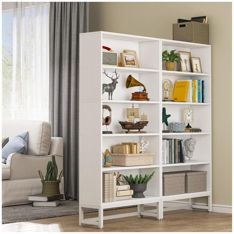 70.87" 5-Tier White Heavy Duty Bookshelf Library Organizer For Living Room, Office, Bedroom