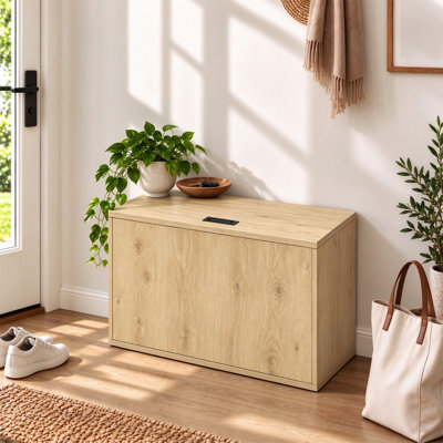 Coffret de rangement pour chambre à coucher, dimensions : 60 cm (l) x 30 cm (p) x 40 cm (h), couvercle à fermeture douce, meuble de rangement multifonctionnel, bois naturel.
