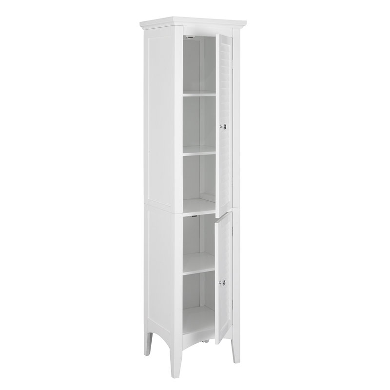 Benicio Freestanding Linen Accent Tower Cabinet with Faux Louvred Doors and Adjustable Shelf, White
