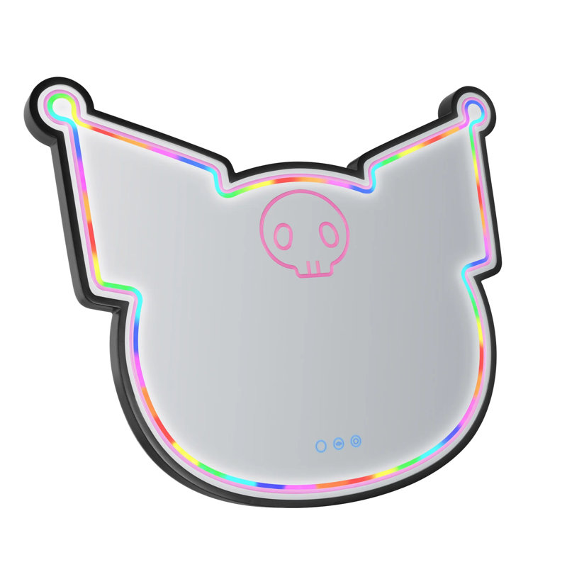 Impressions Vanity Kuromi Neon RGB Wall Mount Makeup Mirror With Natural And Rainbow Lighting, Strip LED Vanity Makeup Wall Mirror With Lights, Touch Sensor, App Controlled, Various Mounting Options