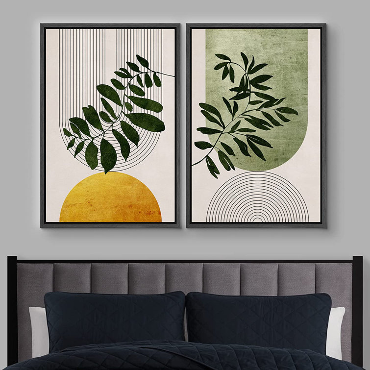 IDEA4WALL Mid-Century Geometric Forest Plant Leaf Framed On Canvas Pieces  Print  Reviews Wayfair