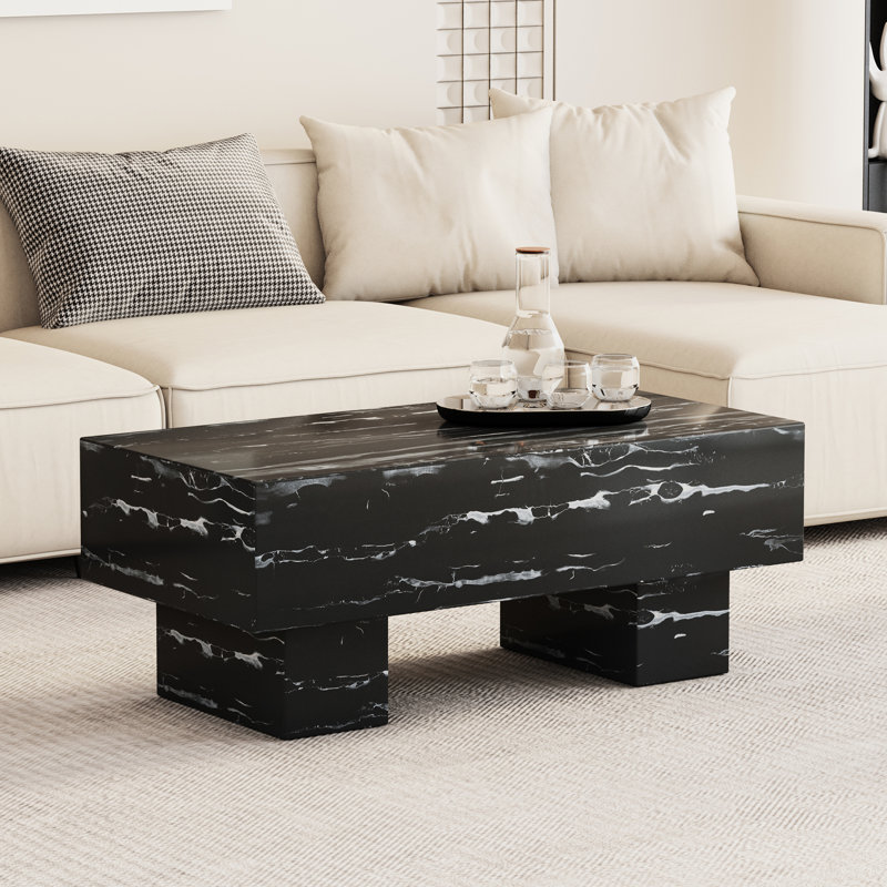 Table basse moderne de style marbré moderne, 43,3 po x 21,6 po 17,2 po, table à texture tendance, 43,3 po x 21,6 po x 17,2 po, capacité de charge élevée