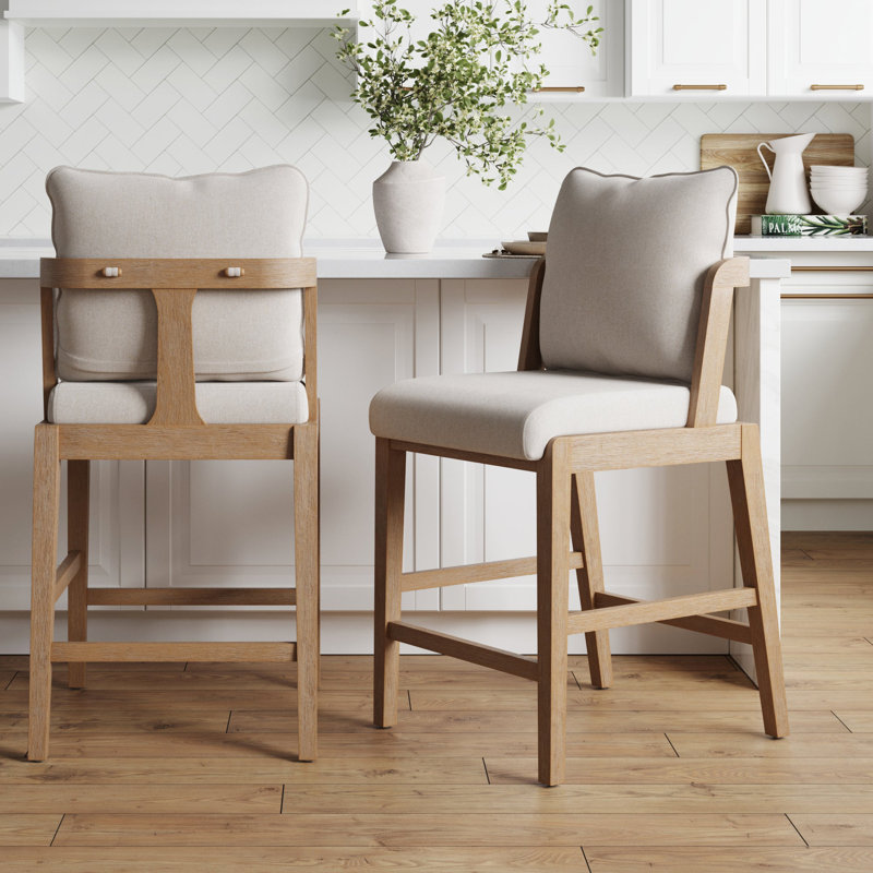 2-Pack Upholstered Bar Stool With Backrest Pillow