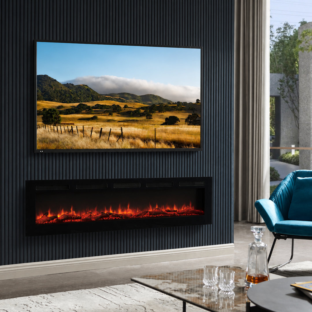 FLAMEKO Wilton Electric Fireplace, Wall Mounted, Recessed, Logs & Crystals Included, 9 Colour Flame Effect, 1.8kW Heater