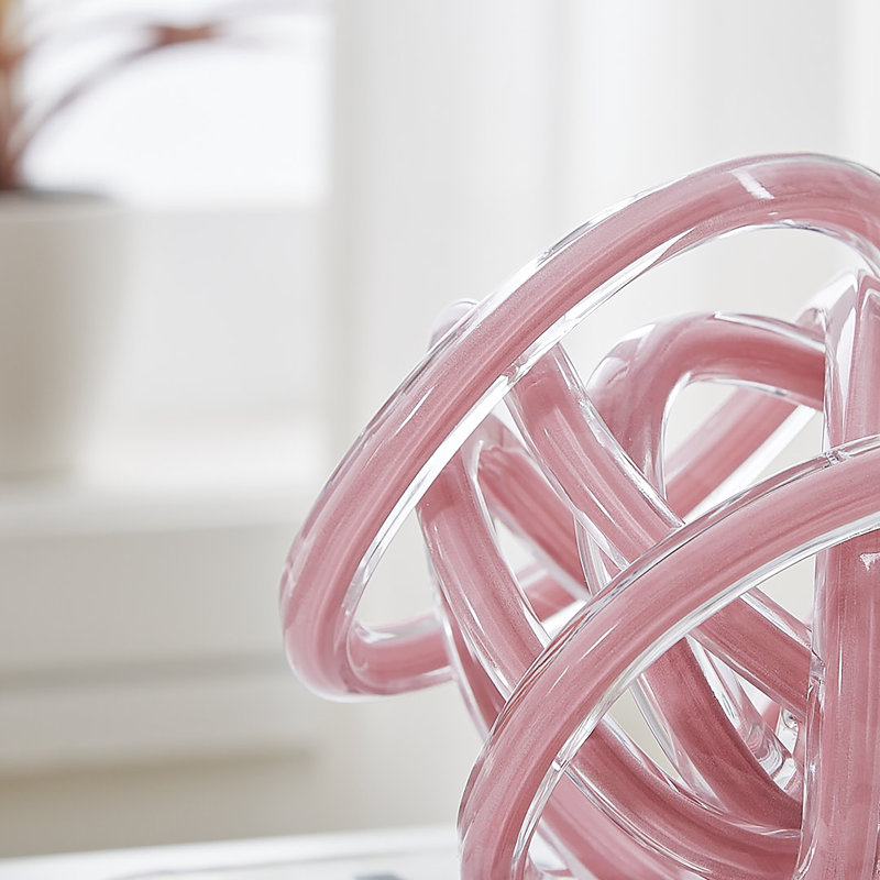 Marj Modern Glass Knot Loop Abstract Tabletop Sculpture, Pink