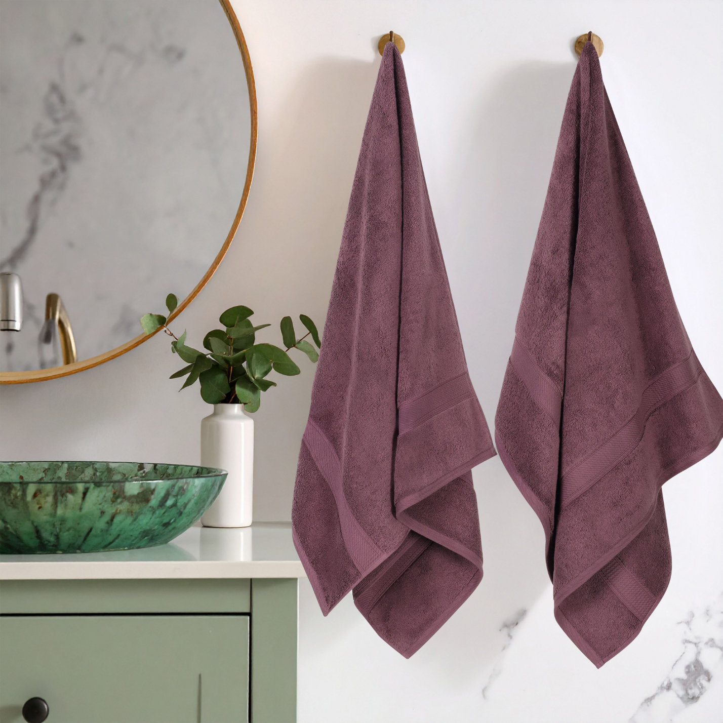2-Piece Egyptian Cotton Bath Towel Set, Plum
