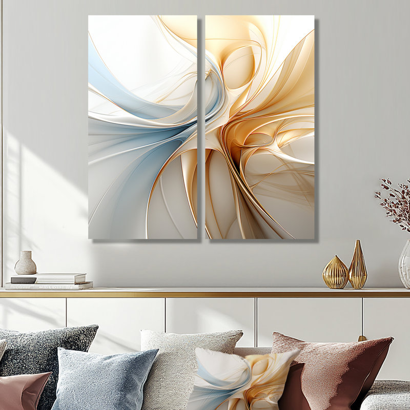 Vague rétro bleue et orange - art mural moderne noir, 20" H x 24" W, Wrapped Canvas, Does Not Apply