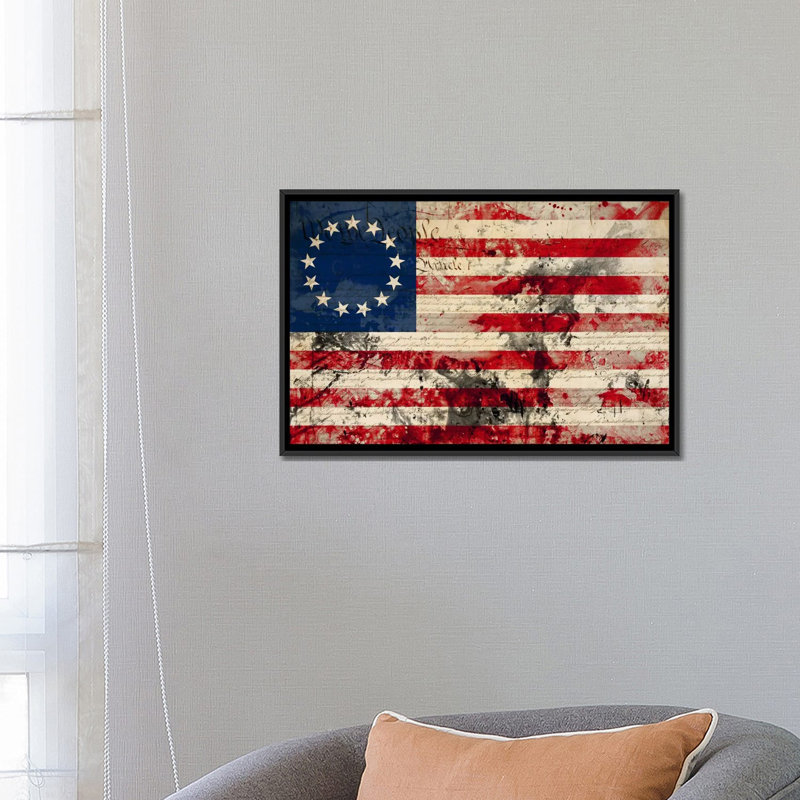 Betsy ross, drapeau américain, étoiles, impression sur toile, H 18 po x l 26 po x P 1,5 po, Toile avec cadre noir