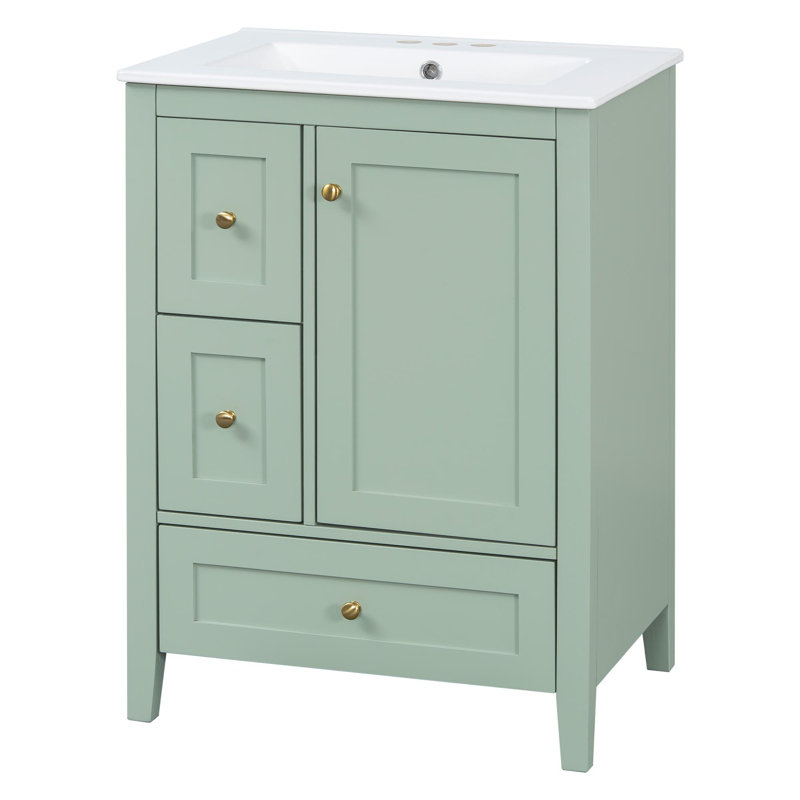 24" bathroom vanity with ceramic sink, Silver, White