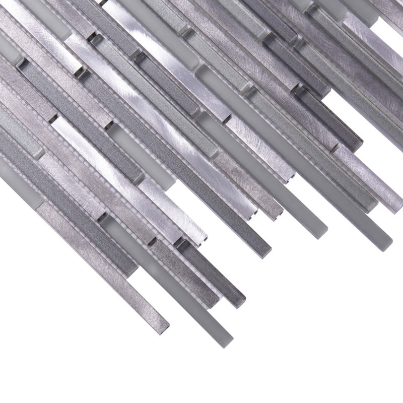 Waterfall Linear Glass And Metal Mosaic Tile, Haze