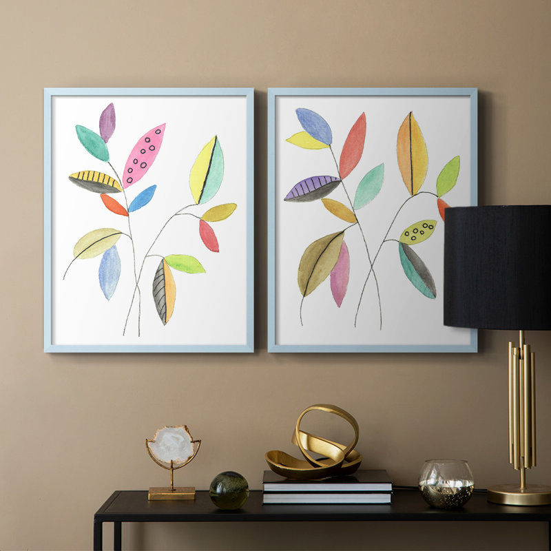 Feuilles de couleur pop III - impression encadrée de qualité supérieure - prête à être accrochée - aucun clou requis - aucun clou requis