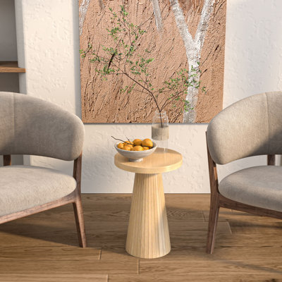 13.6'' Round End Table,side Table With Fluted Pedestal Base