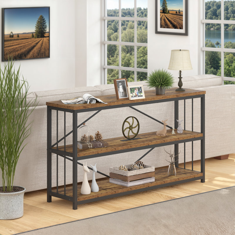 55“ Industrial Console Entryway Table, Farmhouse 3 Tier Shelf Long Hallway Foyer Entry Tables Behind Couch, Sofa Table for Home Living Room Entryway