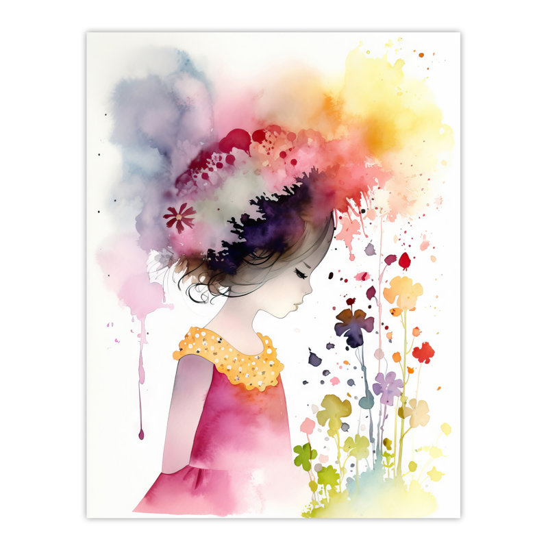 Wall Art Print The Girl In The Flower Meadow Watercolour Bedroom Artwork Poster