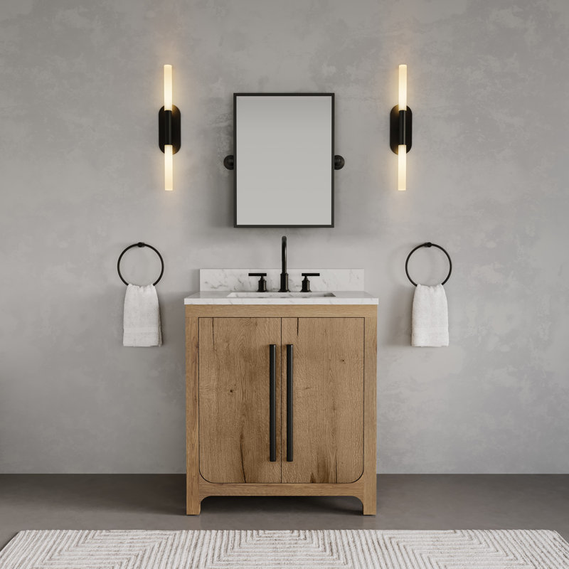 Graelyn 30 In. Single Rectangle Sink Bathroom Vanity With Engineered Carrara White Marble Top In Weathered Oak
