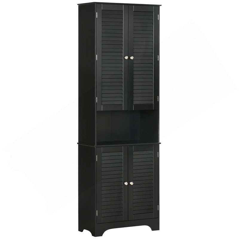 Tall Narrow Bathroom Storage Cabinet With Doors And Shelf Adjustability, Freestanding Bathroom Linen Cabinet With 2 Cabinets And Countertop, Bathroom Floor Cabinet, Black