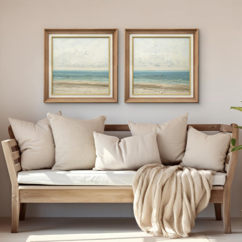 Calm Shoreline Coastal Ocean Beach illustrations Modern Art Minimal Relax / Calm Bathroom Decor - ensemble de 2 reproductions sur toile flottante