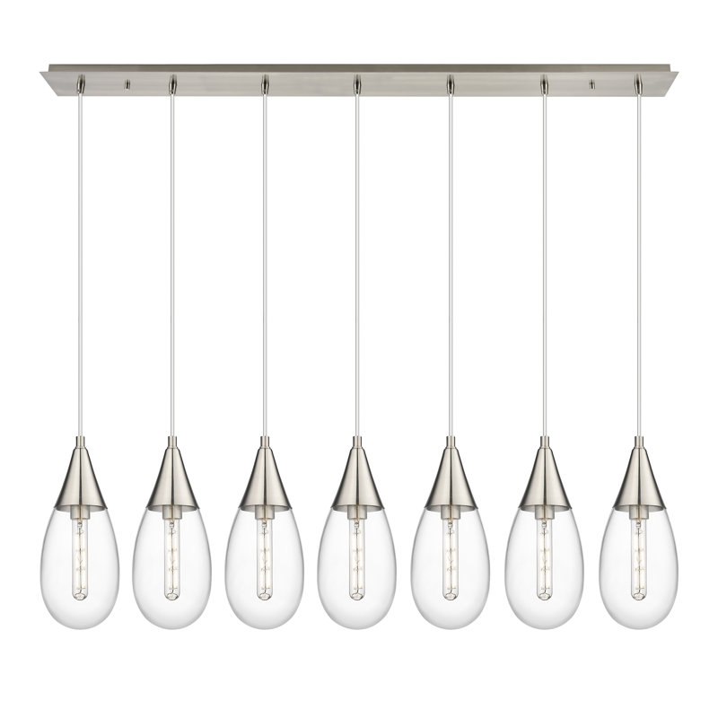 Luminaire suspendu pour îlot de cuisine 7 lumières Rael, Transparent, Nickel satiné brossé