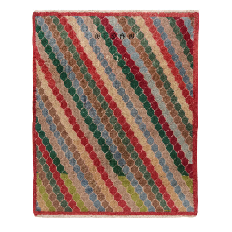 Pasha Wool Geometric Area Rug in Red/Green/Beige