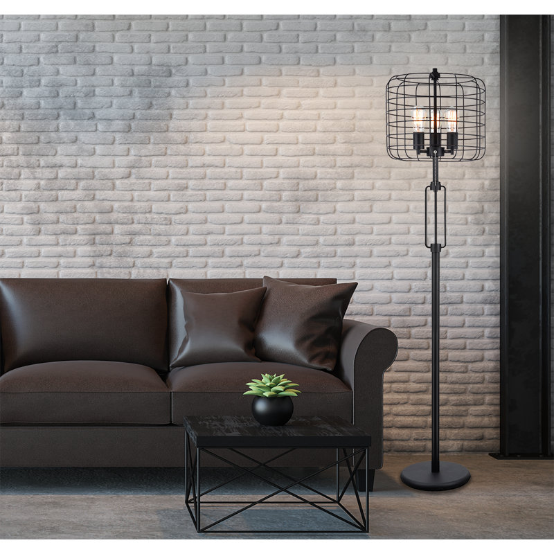 Lampe sur pied noire en fil de fer industriel avec ampoule Edison, 65 po | Idée de cadeau