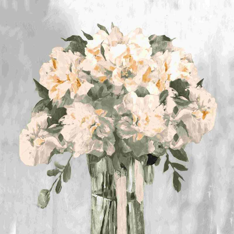 «Painted Blush Flowers Sage», art textuel sur toile tendue, H 12 po x l 12 po