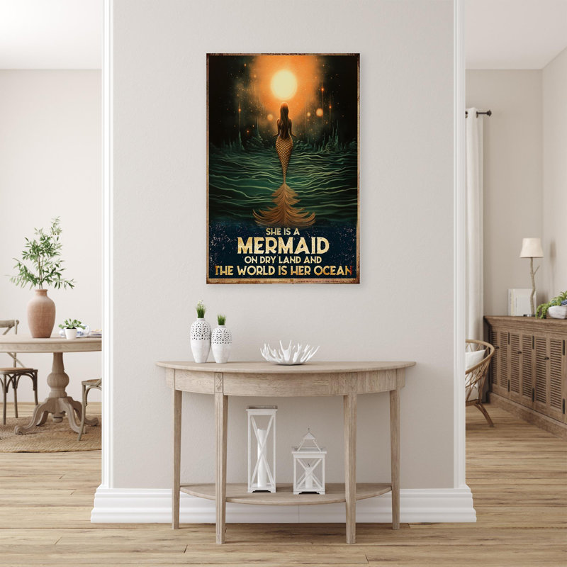 " She Is A Mermaid - 1 Piece Rectangle Graphic Art Print On Wrapped Canvas ", 14" H x 11" W x 1.25" D