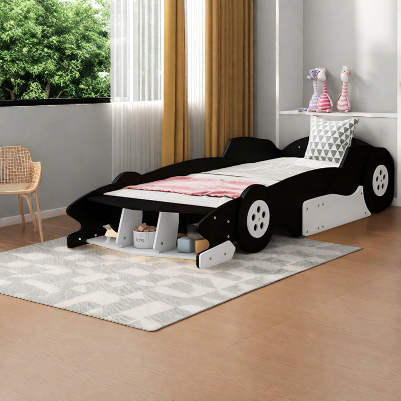 Lits de voiture de course robustes, MDF noir pour maison moderne