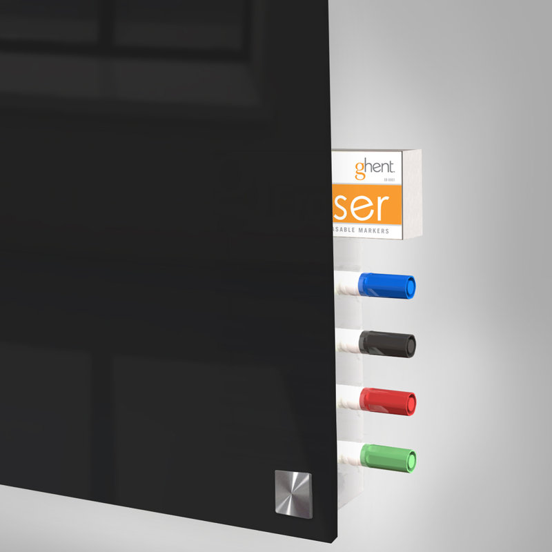 Black Magnetic Glass Whiteboard with Square Corners, 48'' x 72''