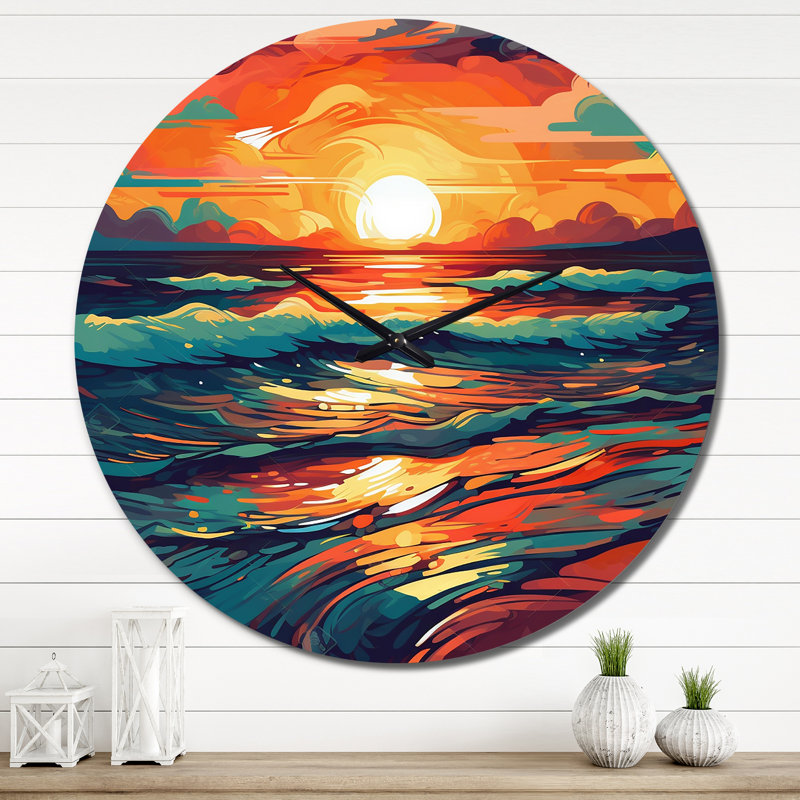 Horloge murale en métal Sunset On The Beach, Très grand