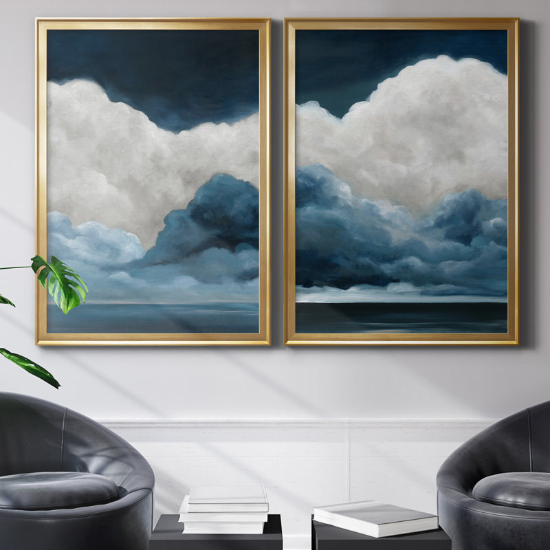 «Nature's Drama I», ensemble de 2 reproductions d'art, H 30,5 po x l 85 po x P 1,5 po, Toile encadrée dorée, Pas de tapis