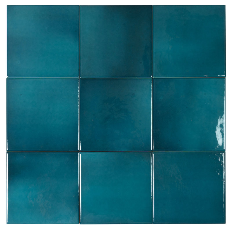Zahara 6x6 Tropical Teal Porcelain Zellige Square Wall and Floor Tile (5.38 sq ft/case) - 22 Pack, Tropical Teal