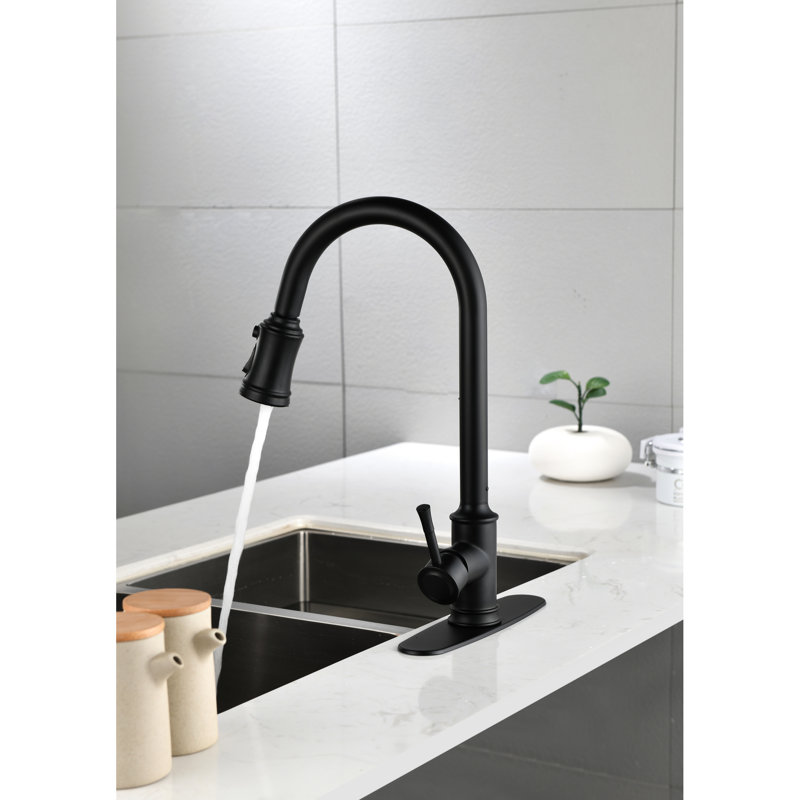 High Arc Matt Black Kitchen Faucet, Stainless Steel, Pull Out For Enhanced Water Flow Management Single Level Sink Faucet In Black, Steel With Pull-Out Spray Capability Convenience