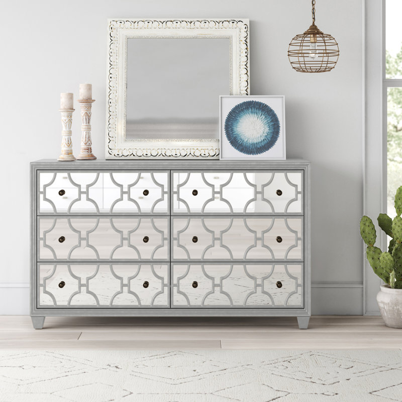 Commode 6 tiroirs en bois massif et en bois manufacturé l 64 po, Blanc antique