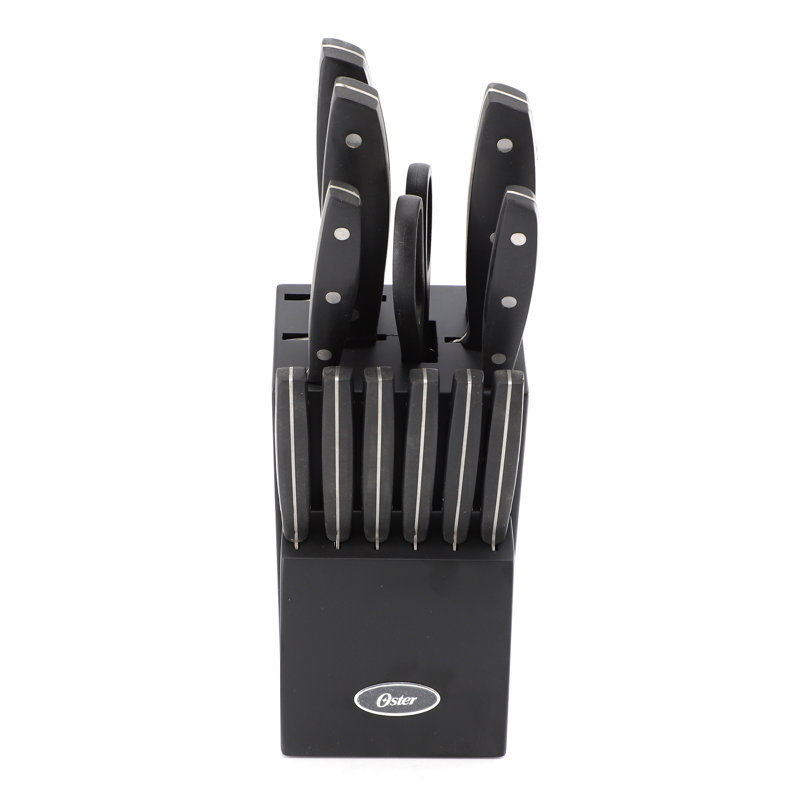 Oster Riggins 14 Piece Stainless Steel Cutlery Set with Hardwood Storage Block in Black