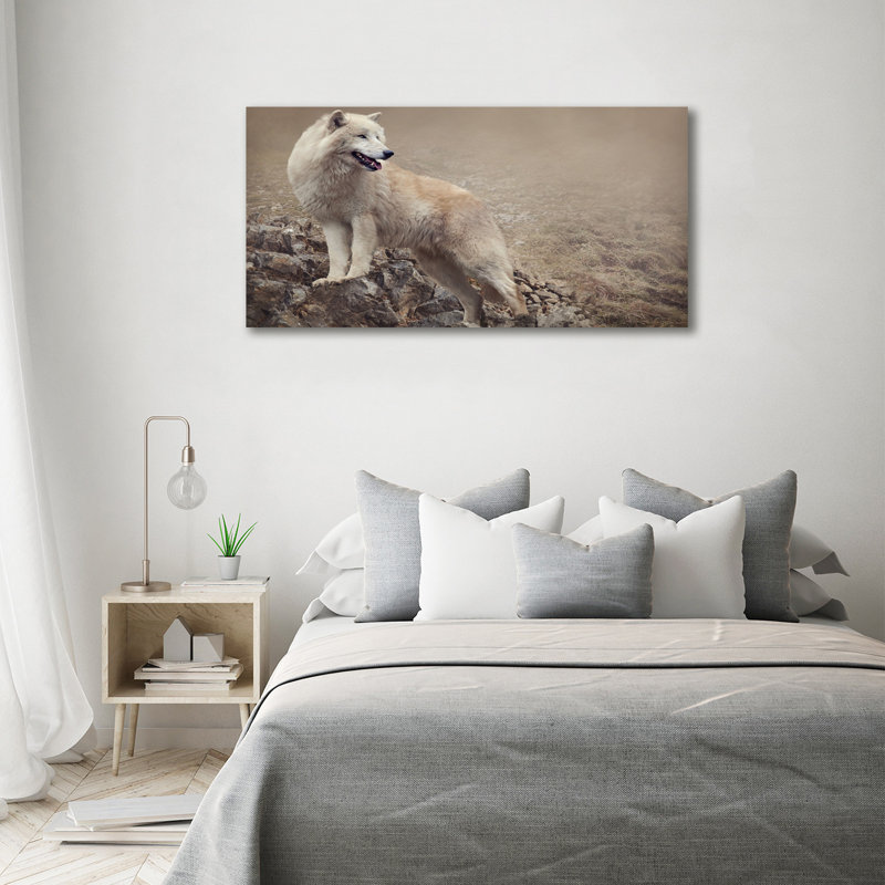 White Wolf On The Rock - Wrapped Canvas Print