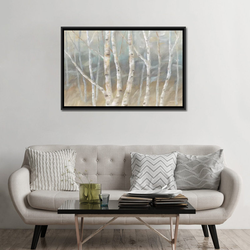 «Silver Birch Landscape», reproduction sur toile, H 18 po x l 26 po x P 1,5 po, Toile avec cadre noir, Pas de tapis
