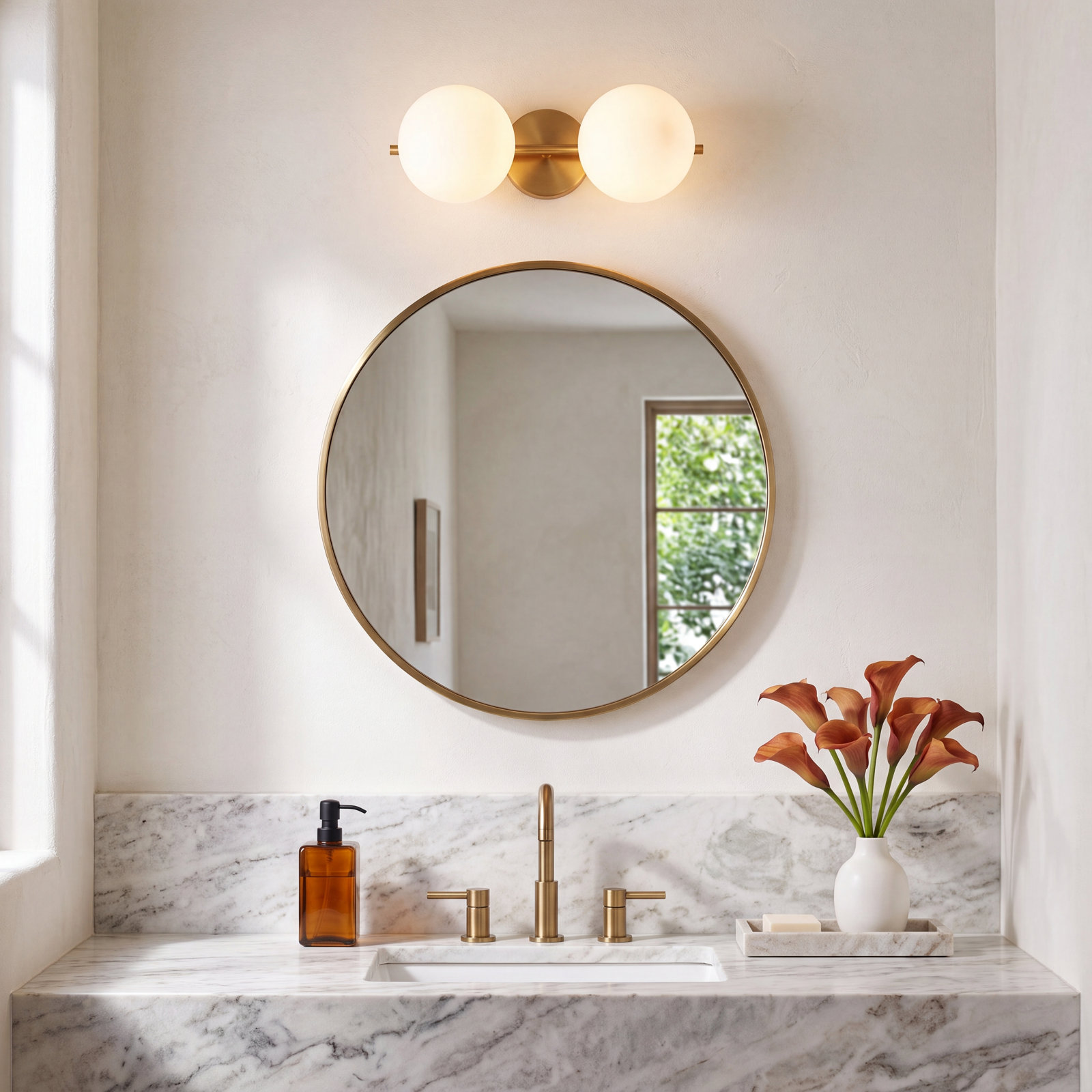 Vibi 2 Light Frosted Dimmable Vanity Light, Burnished Brass