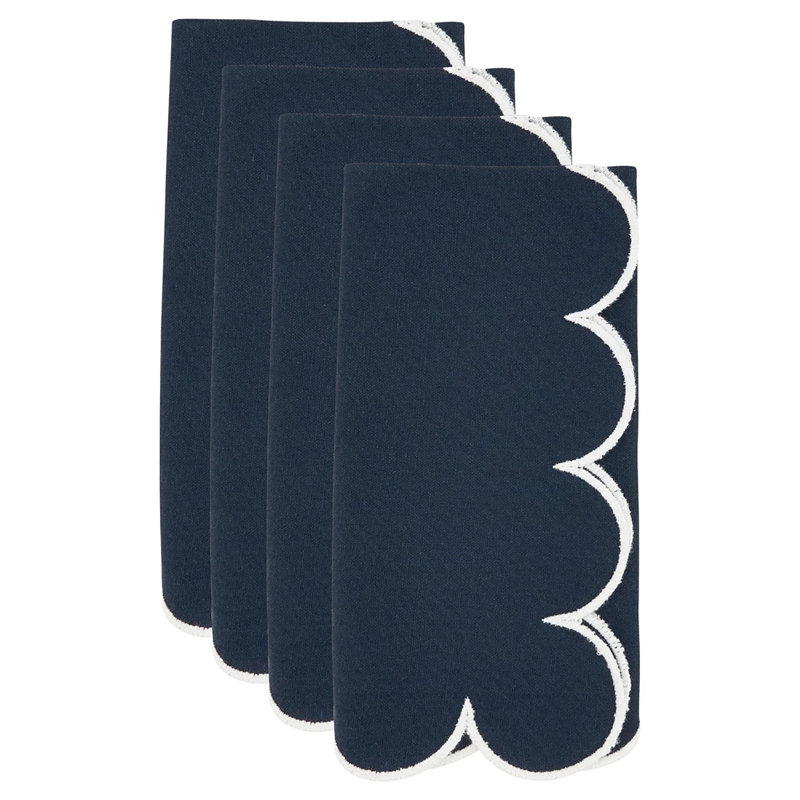 Ensemble de 4 serviettes de table en coton raffiné à bordure festonnée l 20 po x L 20 po, Marine