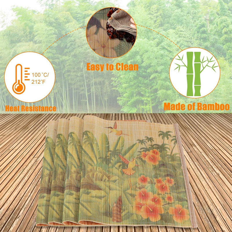 Napperons pour table de salle à manger, ensemble de 4 napperons en bambou, napperons résistants aux taches et à la chaleur, napperons durables et robustes pour table de cuisine