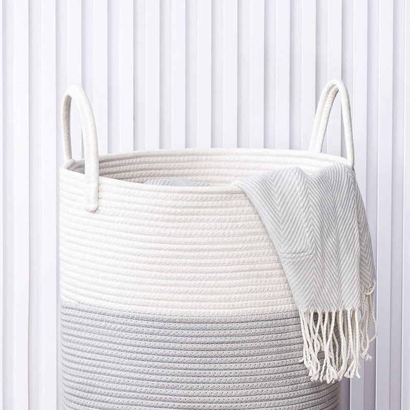 Corbeille à linge, Moyen (H 20 po x l 15 po x P 15 po), Blanc / bleu