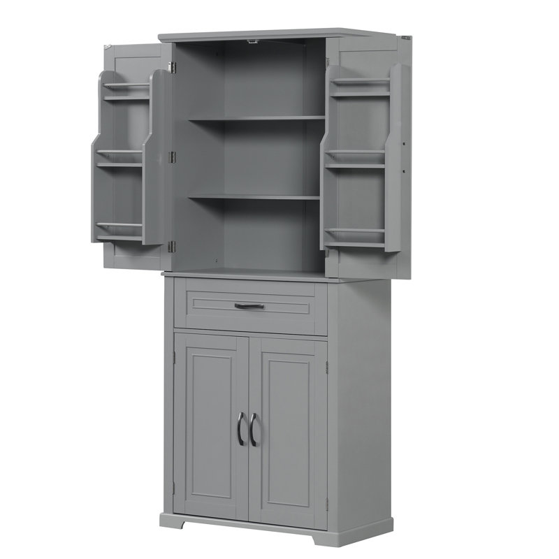Armoire de rangement pour salle de bain avec portes, tiroir et tablette réglable pour la vie organisée, Gris