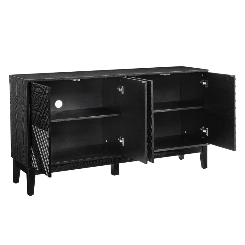 Buffet 60,5 po Mid-Century avec motif géométrique, tablettes réglables et rangement polyvalent pour le salon, la cuisine et la salle à manger, bleu