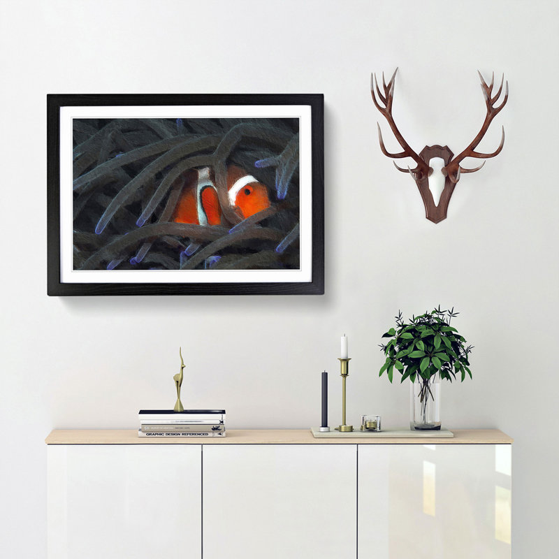 Peeping Clownfish - Picture Frame Painting Print, 36cm H x 48cm W x 2cm D, Black Framed
