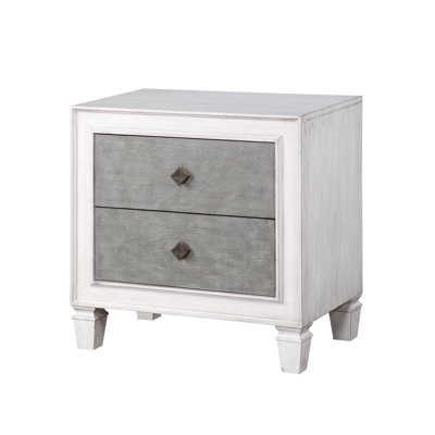 Night Stand In Grey And White With Smooth Drawer Movement Rustic Weathered Style