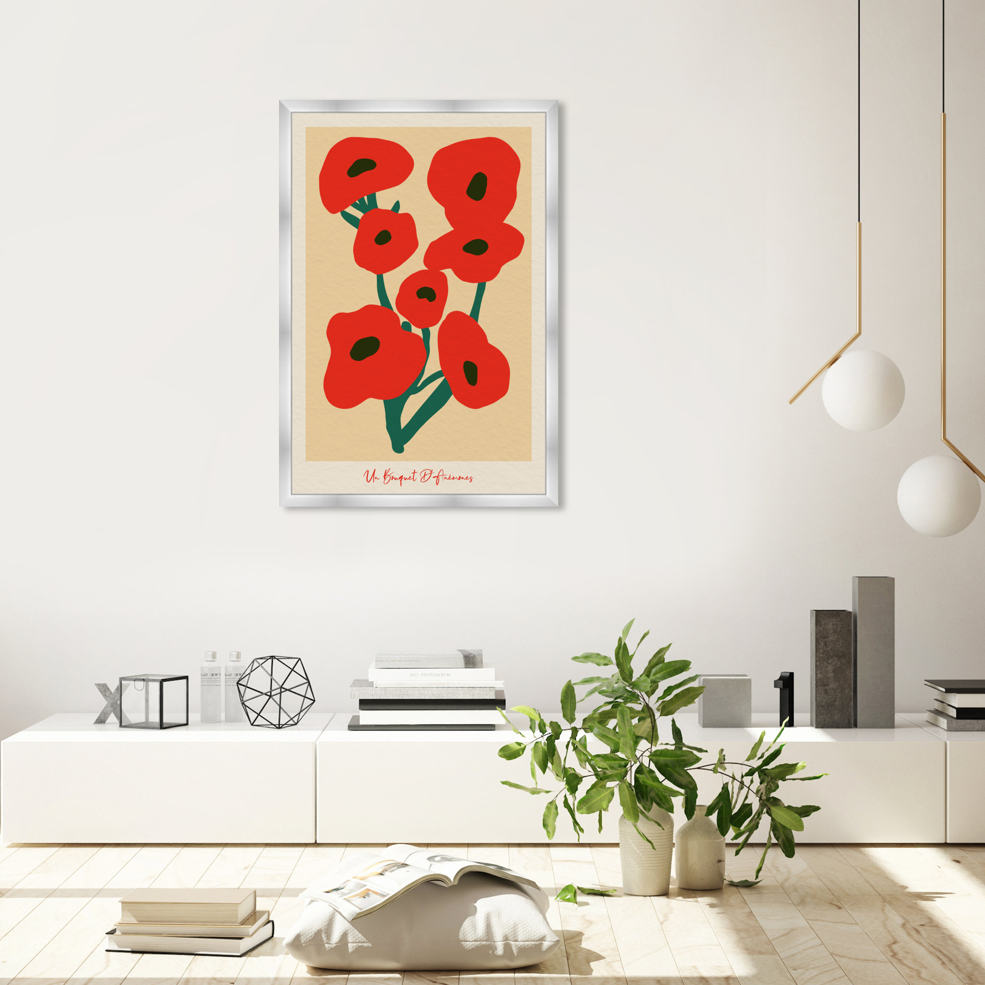 Modern Red Flower Bouquet by Oliver Gal, Silver, 38" H x 26" W