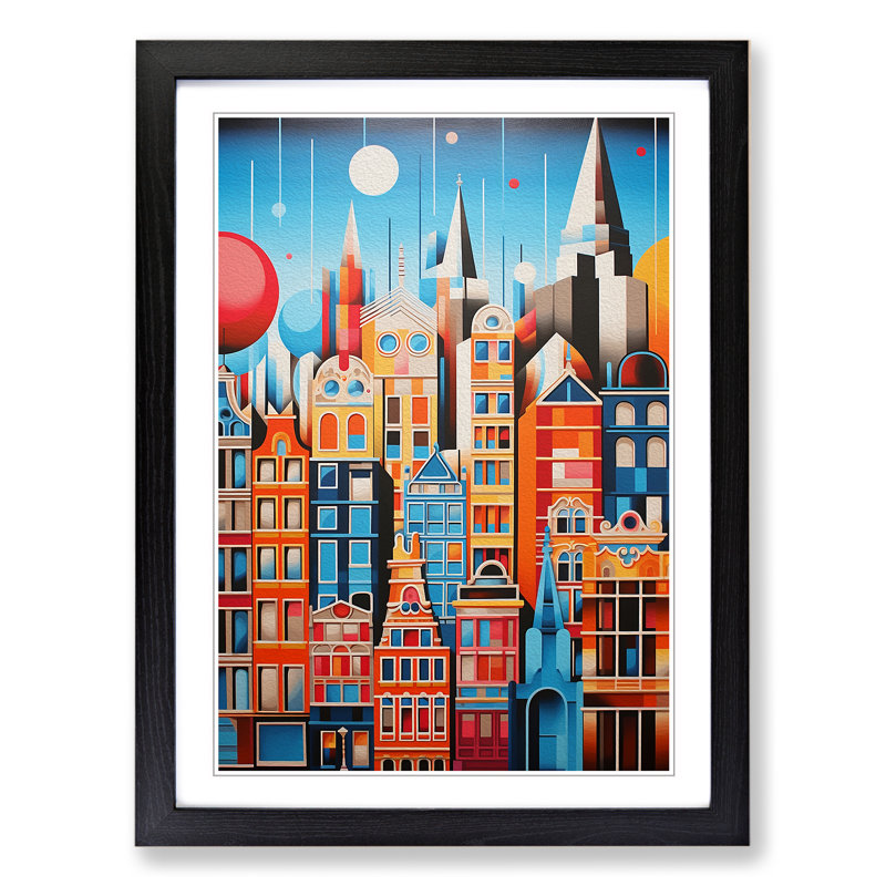 XYZ-FRM-V1223-1797 Amsterdam Geometric - Single Picture Frame Print on Wood, 64cm H x 46cm W x 2cm D, Black
