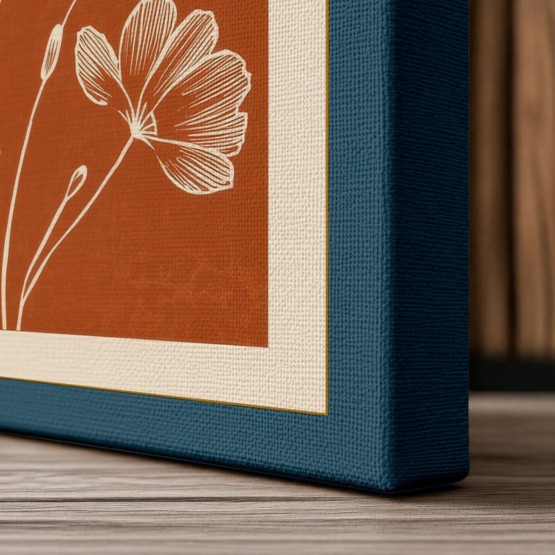Lotus in Line Botanical - Wrapped Canvas, 36x24 - 91.4 x 61.0 cm, Teal Border